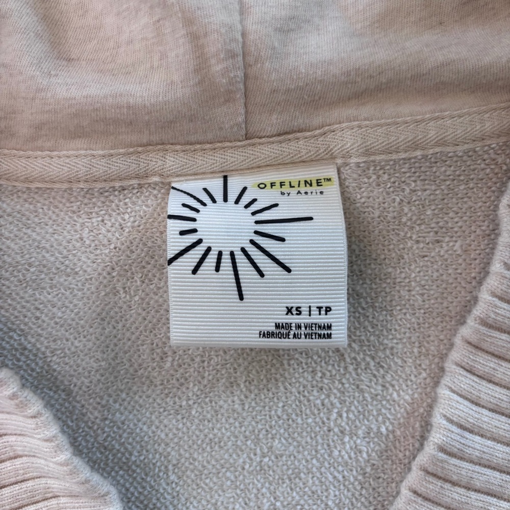 Offline By Aerie Beige Hoodie XS Soft Cropped Lounge Hooded Pullover Sweatshirt - Picture 2 of 5